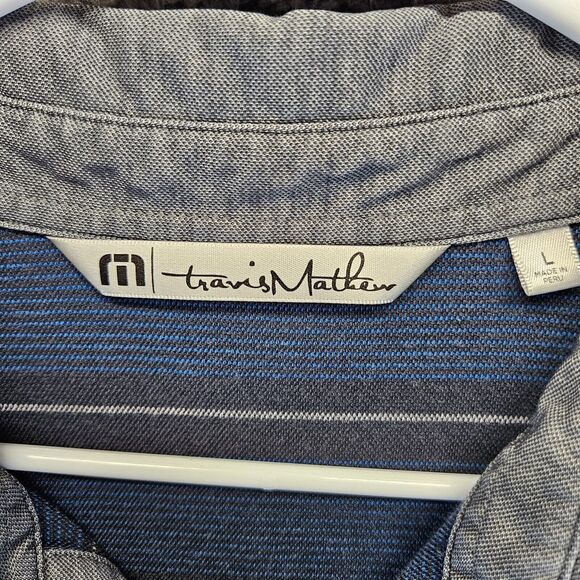 Travis Mathew Polo‎ Shirt Mens Size Large Gray Striped Short Sleeve - Picture 5 of 10